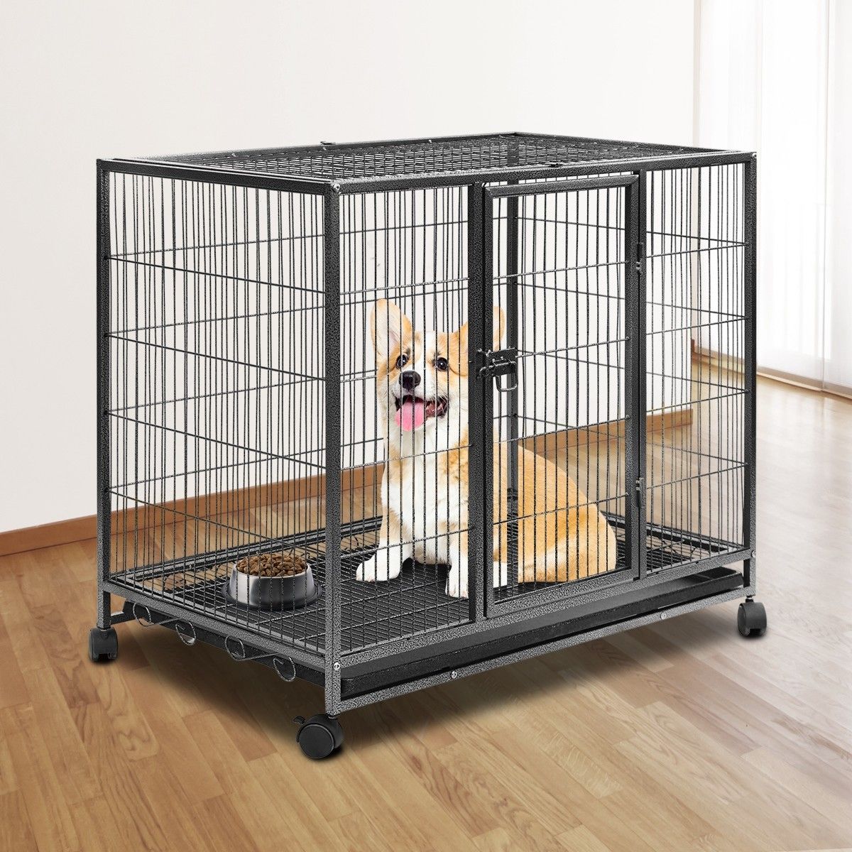 36 Inch Heavy Duty Dog Cage Kennel Metal Pet Dog Crate Playpen Wheels