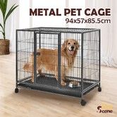 Dog Crate Doggy Playpen Puppy Kennel Pet Cat Rabbit House Metal Heavy Duty Wheels Tray 36 Inch