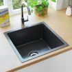 Handmade Kitchen Sink with Overflow Hole Black Stainless Steel