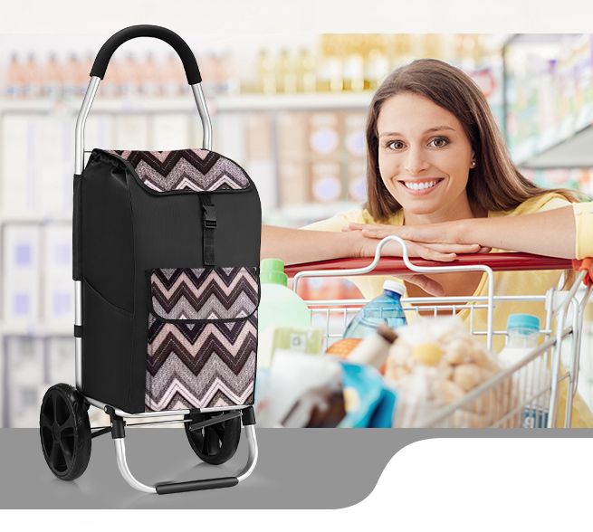 Foldable Aluminium Shopping Trolley with Bags Dolly Grocery Cart on Wheels Black