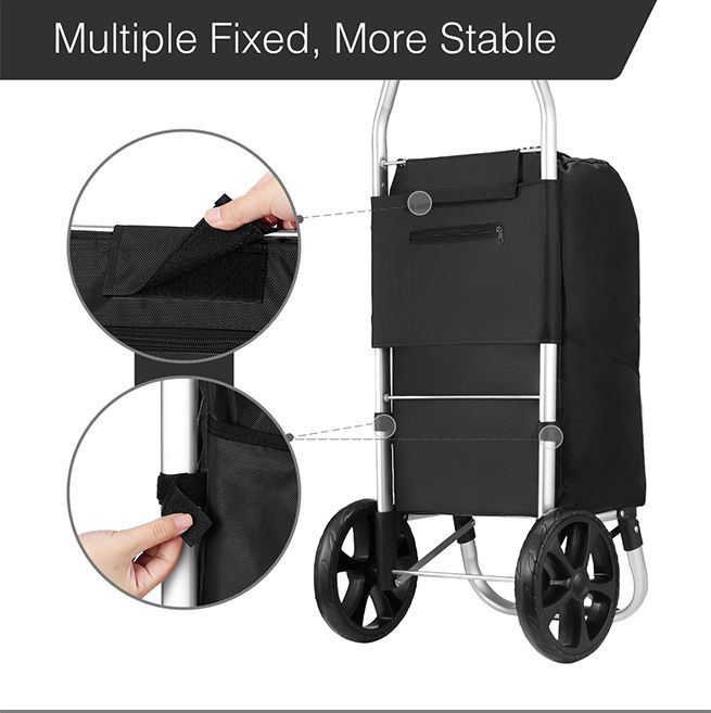 Foldable Aluminium Shopping Trolley with Bags Dolly Grocery Cart on Wheels Black