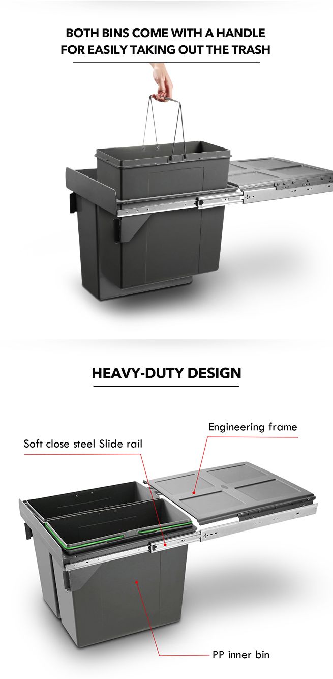 90L Pull Out Kitchen Bin Under Sink Dual Bins Cupboard Waste Recycling