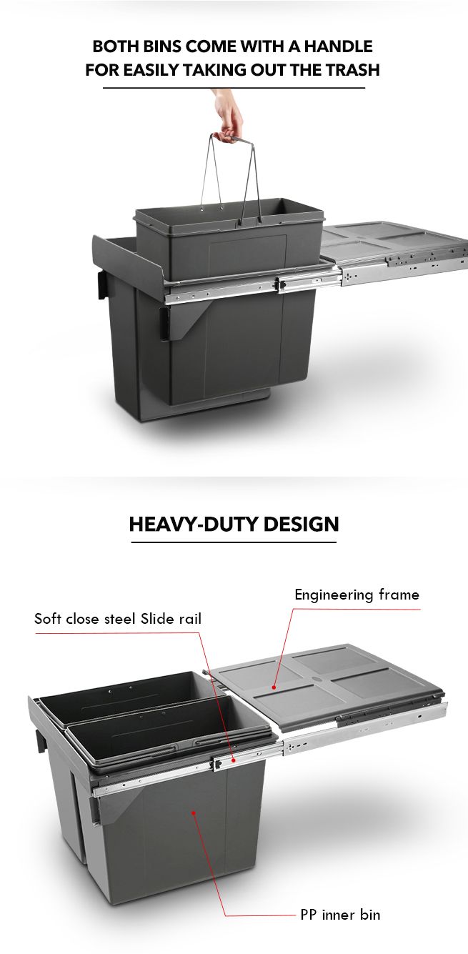 68L Pull Out Kitchen Bin Under Sink Dual Bins Cupboard Waste Recycling Bin Crazy Sales