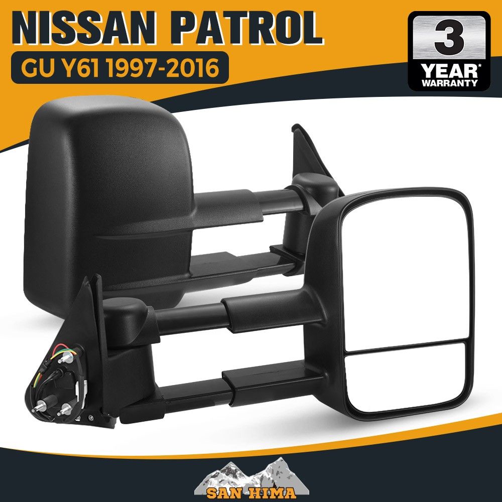 SAN HIMA Extendable Towing Mirrors fit Nissan Patrol GU Y61 1997- 2016 Black