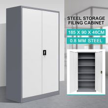 Filing Cabinet Steel Lockable Storage Cupboard w/4 Adjustable Shelves - Dark Grey and White