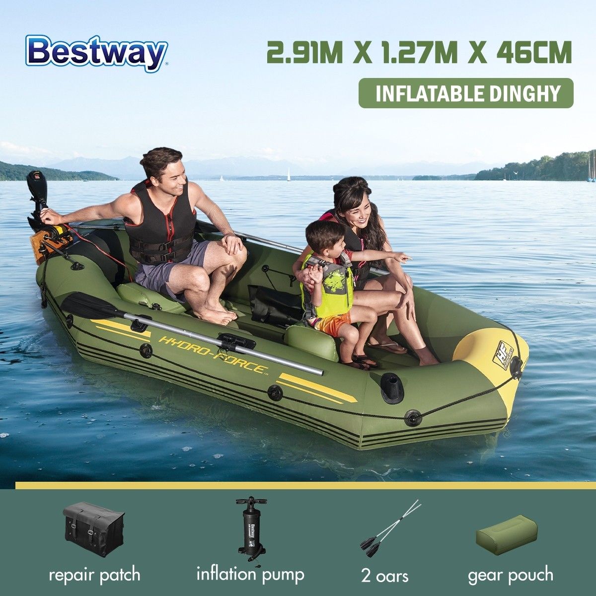 Bestway Marine-Grade Inflatable Boat Set 2.91mx1.27mx46cm Hydro-Force