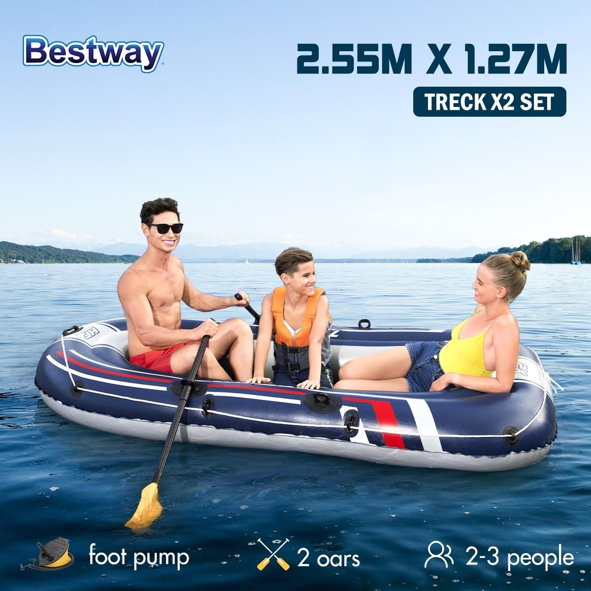 Bestway Inflatable Dinghy Boat Raft 2.55m x 1.27m 