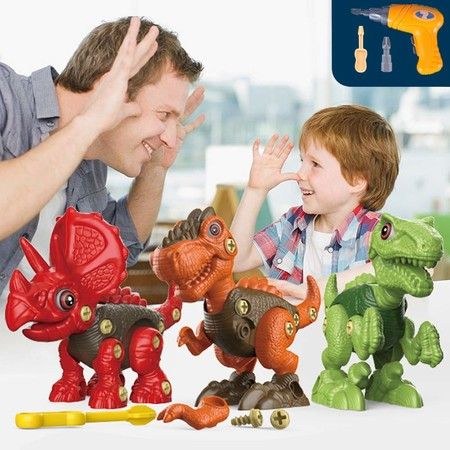 4Pcs Dinosaur Toys for 3 4 5 6 7 Year Old Boys Keliple Take Apart Dinosaur Toys for Boys and Teens Dinosaur Toys for Kids Building Toy Set with Electric Drill Construction Engineering Play 