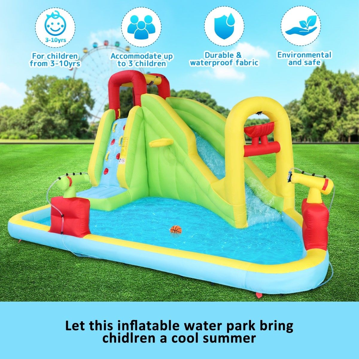 Inflatable Water Park Water Slide Jump Castle Pool Outdoor Toy Bouncer