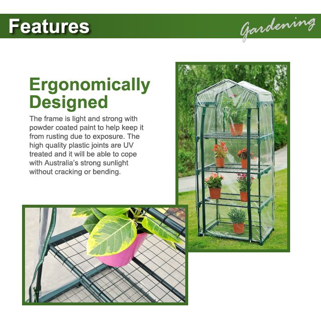Tall Apex Roof 4 Tier Garden Greenhouse Shed with Cover 