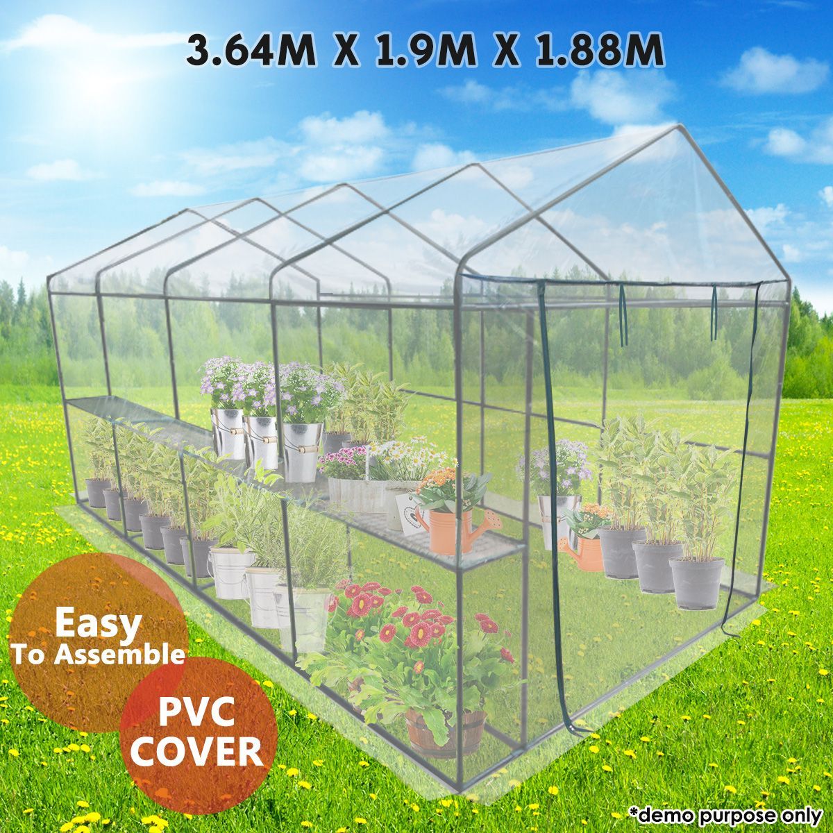 Extra Large Walk-In Garden Greenhouse Shed with PVC Cover and Storage ...