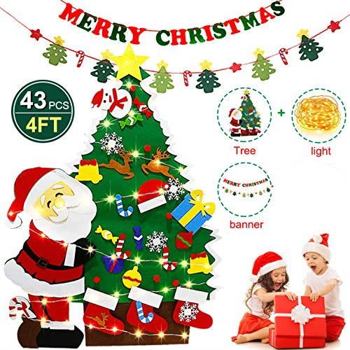 DIY Wall Hanging Decoration Christmas Tree with Santa Clause  Detachable Ornaments, LED String Lights ,2 X Banner , KIDS gifts