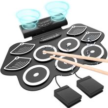 Roll Up Drum Practice Pad Midi Drum Kit with Headphone Jack Built-in Speaker Drum Pedals Drum Sticks
