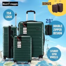 3 Piece Luggage Set Hard Carry On Travel Suitcases Trolley Lightweight with TSA Lock and 2 Covers Green