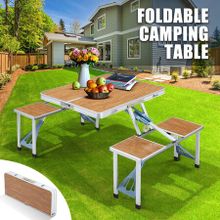 Folding Camping Table Set Outdoor Dining Beach Picnic Chairs Bench Party Portable Aluminium 4 Seats
