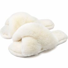 Fluffy House Slippers for Women Fuzzy Slippers Upgraded TPR Sole Cute Slippers for Women Indoor and Outdoor Size S Color White