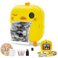 Digital Instant Print Camera for Kids Zero with Print Paper Selfie Video with HD 1080P 2.4 Inch IPS Screen-Yellow