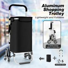 Shopping Cart Trolley Wheeled Storage Trolly Bag Grocery Foldable Market Utility Granny Stair Climbing Wheels Aluminium 45L