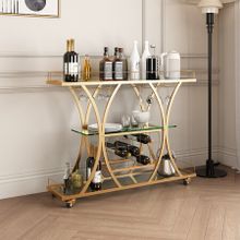 Bar Cart Wine Rack Drinks Bar Trolley Glass Holder Gold Cart Serving Glass Shelves Metal Frame Mobile Home