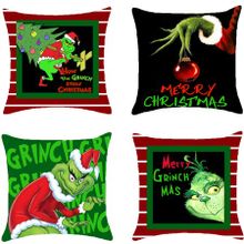 Throw Pillow Case Christmas Covers Grinch Decoration 4Pcs 45x45cm Winter Xmas Farmhouse Cotton Linen Holiday Home Comfortable