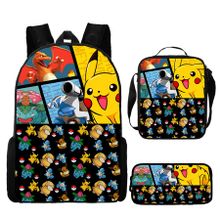 3PCS Pokemon Pikachu Backpack Kids Shoulder Bag ShowBag Pencil Case for Teenager Kid Student