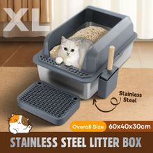 Stainless Steel Cat Litter Box XL High Enclosed Sides Pet Toilet Kitty Metal Pan Enclosure Potty Easy Clean Scoop 20L with Filter Pedal Pet Scene