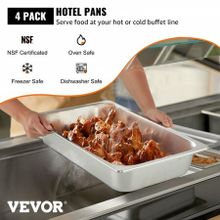 4 Pack Hotel Pan 3.7" Deep Steam Table Pan Full Size with Lid 20.8"L x 13"W Hotel Pan 22 Gauge Stainless Steel Anti Jam Steam Table Pan