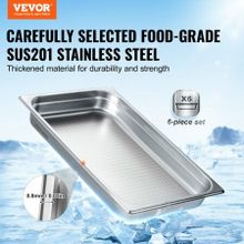 6 Pack Hotel Pans Full Size Anti-Jam Steam Pan 0.8mm Thick Stainless Steel Restaurant Steam Table Pan 2.5-Inch Deep Commercial Table Pan Catering Storage