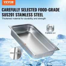 6 Pack Hotel Pans Full Size Anti-Jam Steam Pan 0.8mm Thick Stainless Steel Restaurant Steam Table Pan 4-Inch Deep Commercial Table Pan Catering Storage