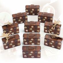 50PCS Mini Suitcase Favor Boxes,Travel Theme Candy Box Vintage Kraft Cardboard with Tags and Burlap Twine