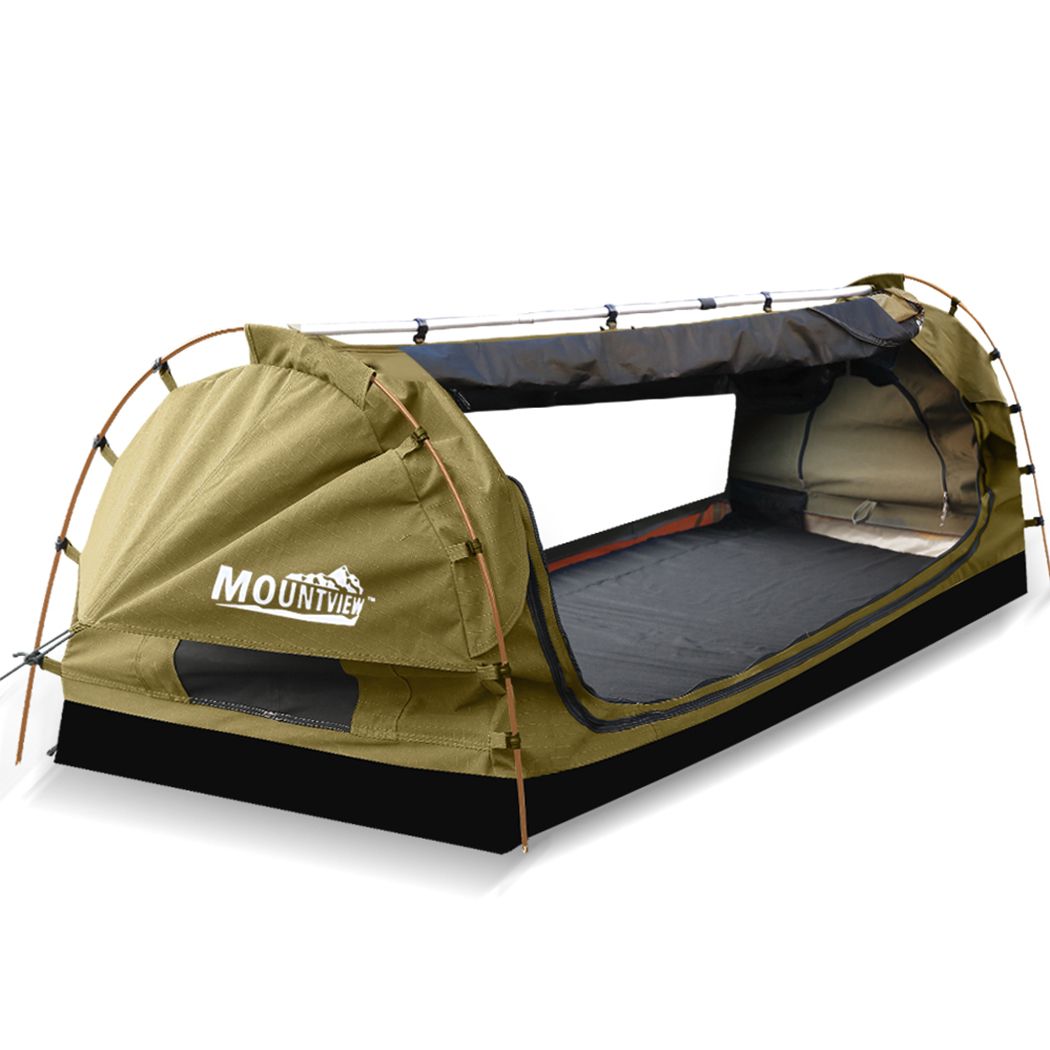 Mountview Double Swag Camping Swags Canvas Dome Tent Free Standing Khaki