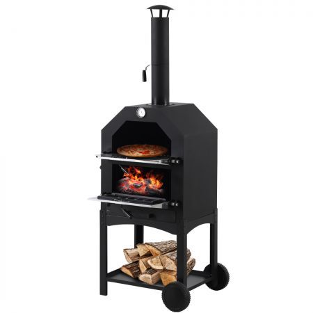 3in1 Charcoal BBQ Grill Steel Pizza Oven Smoker Outdoor Portable Barbecue Camp