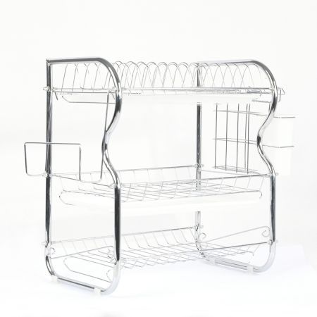 3 Tier Stainless Steel Dish Rack Drainer Tray Kitchen Storage Cup Cutlery Holder