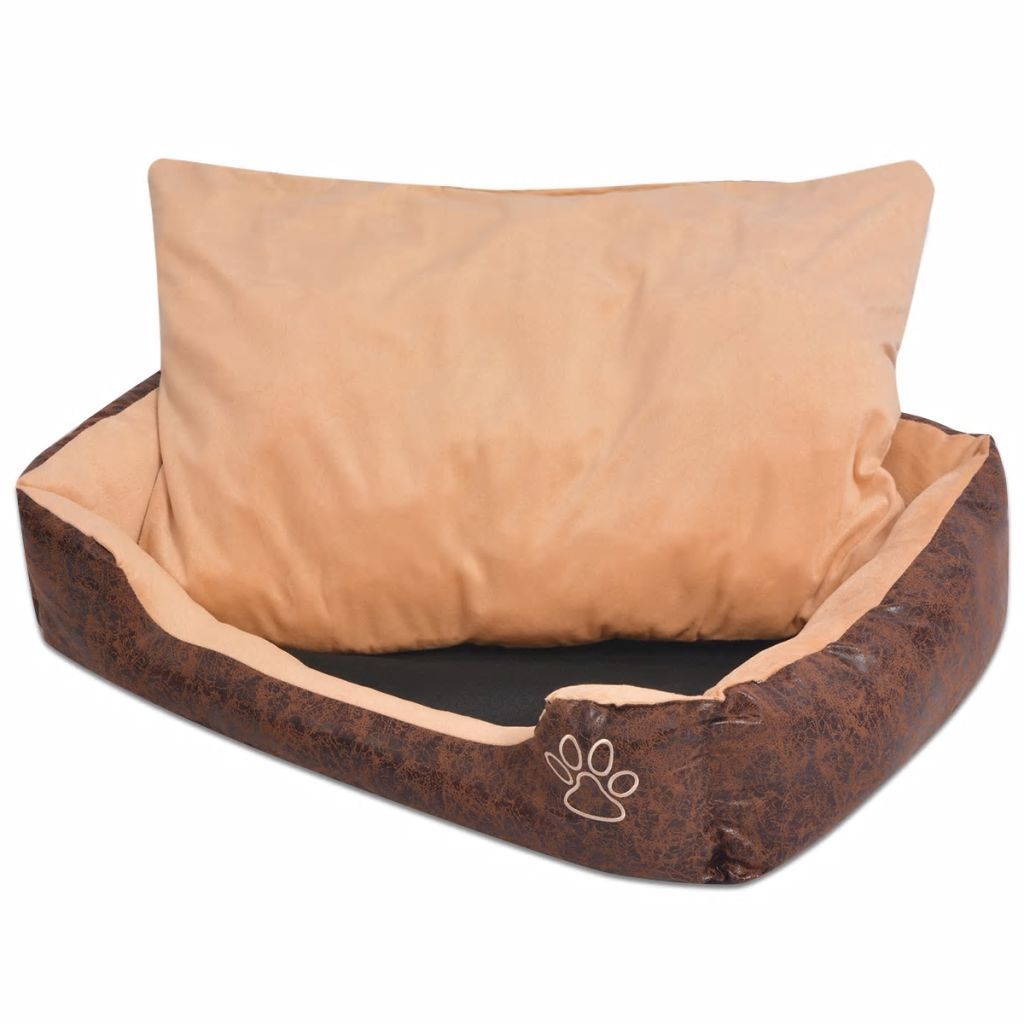 Dog Bed with Cushion PU Artificial Leather Size XXL Brown