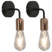 Wall Lights 2 pcs with Filament Bulbs 2 W Black and Copper E27