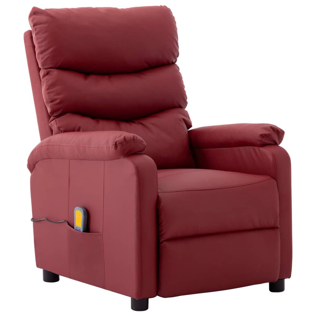 Massage Reclining Chair Wine Red Faux Leather