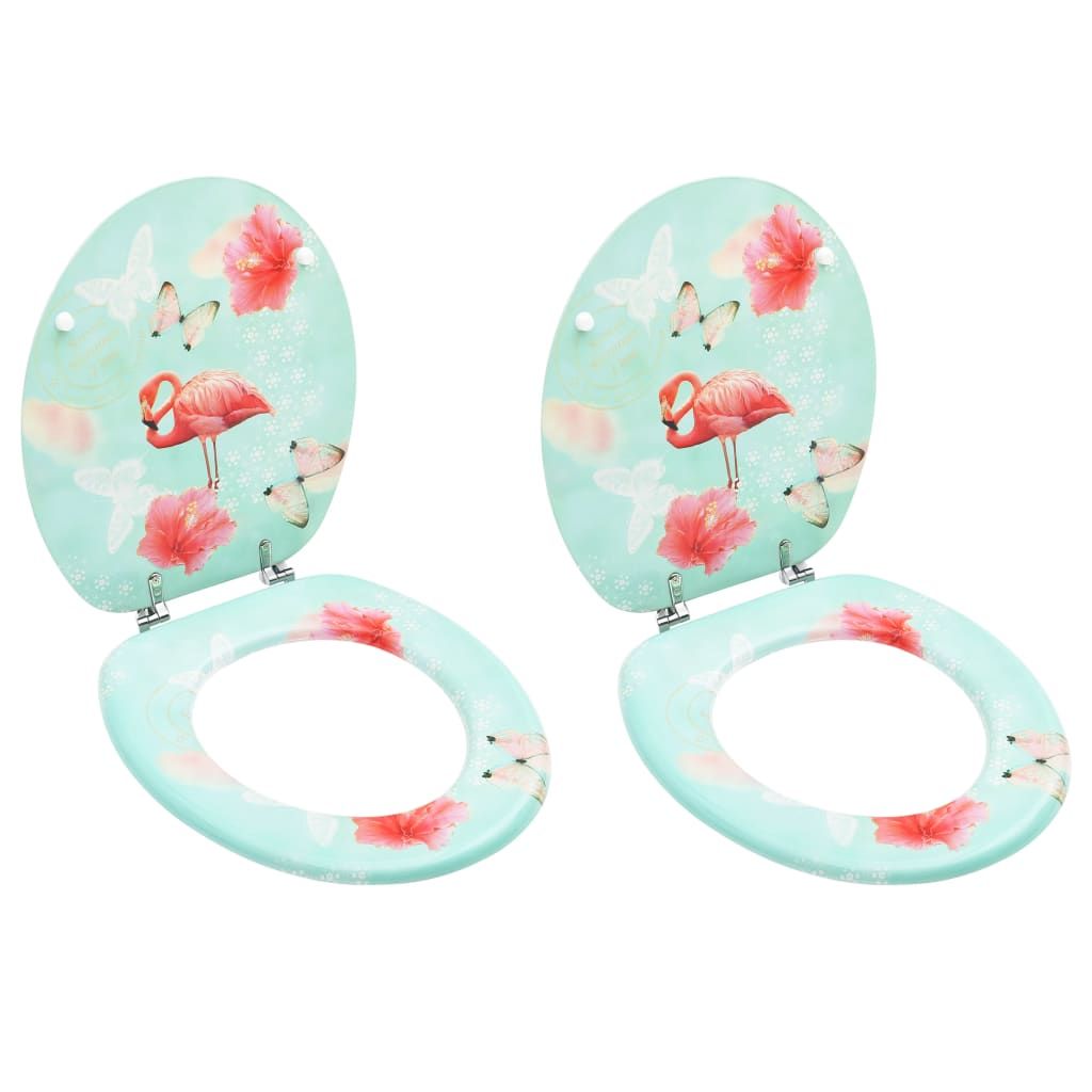 WC Toilet Seats with Lid 2 pcs MDF Flamingo Design