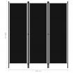 3-Panel Room Divider Black 150x180 cm