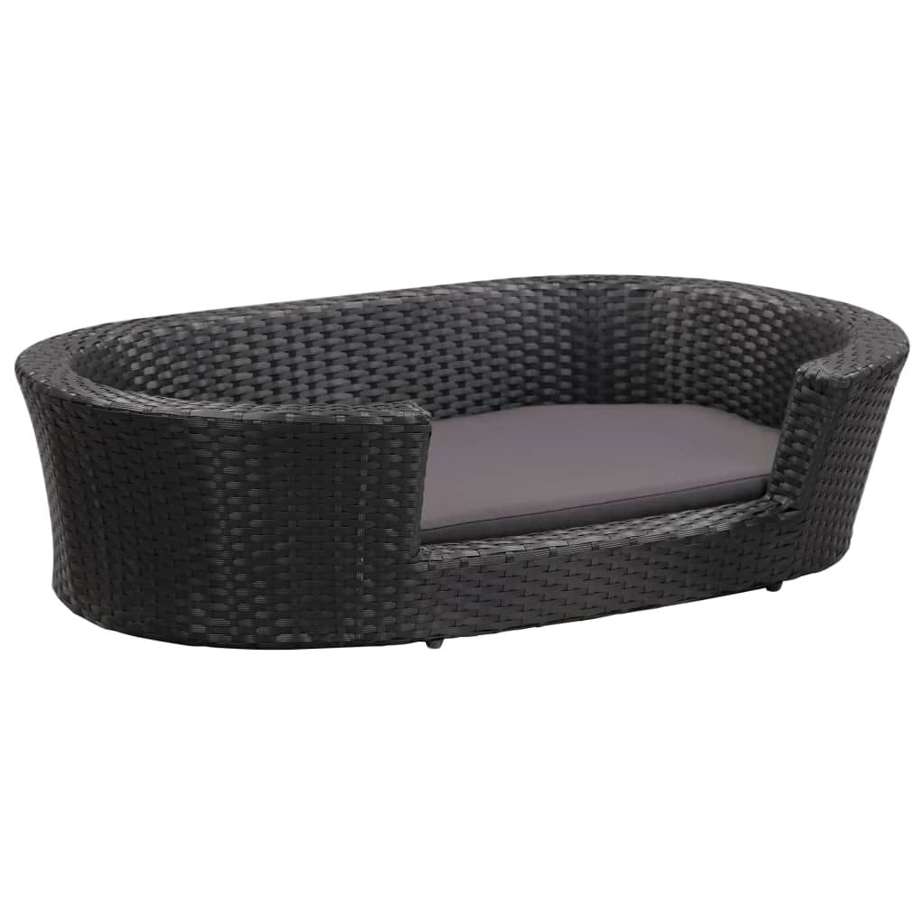 Dog Bed with Cushion Black 90x60 cm Poly Rattan