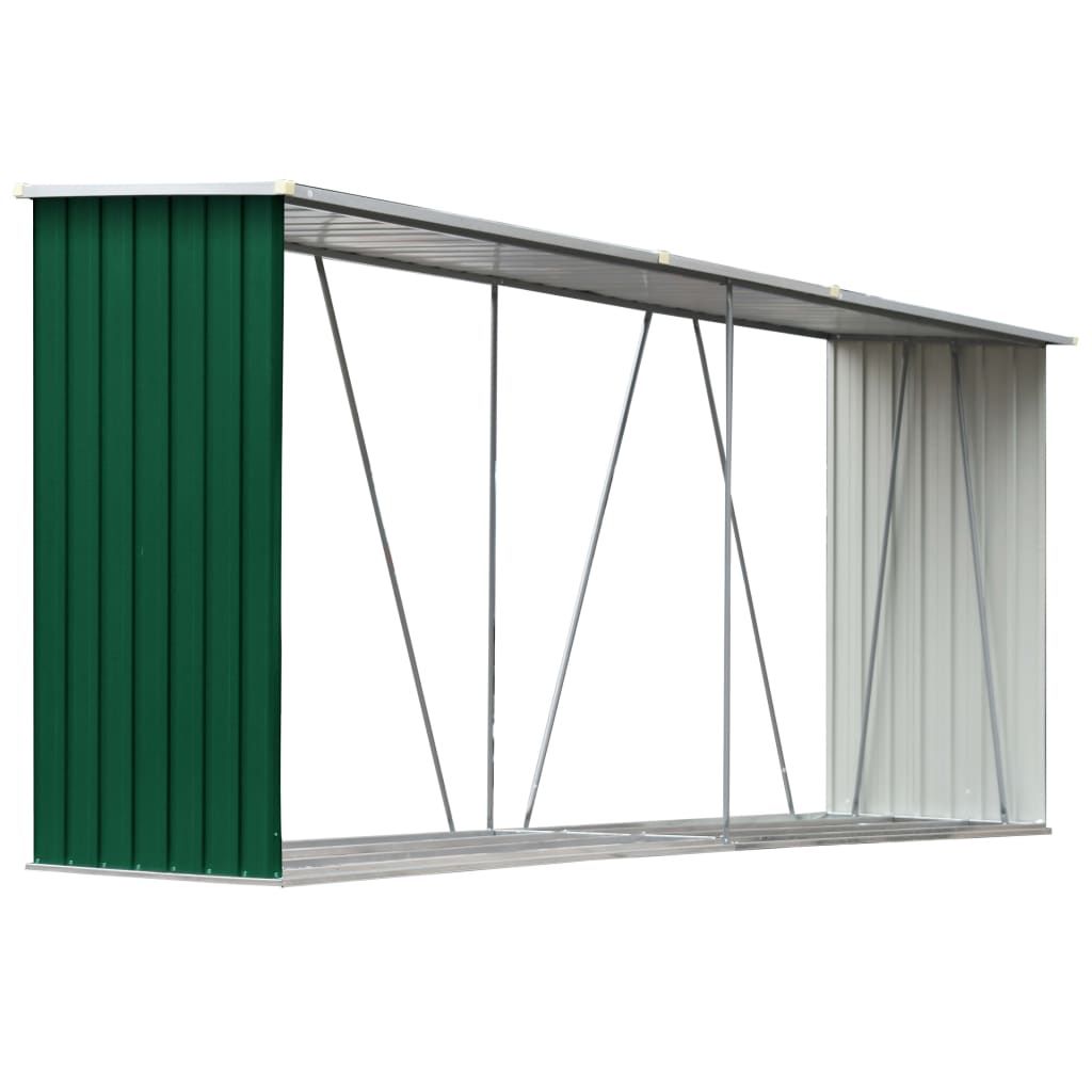 Garden Log Storage Shed Galvanised Steel 330x84x152 cm Green