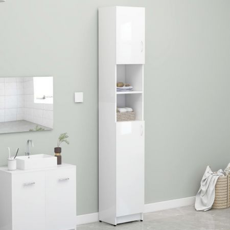 Bathroom Cabinet High Gloss White 32x25.5x190 cm Chipboard