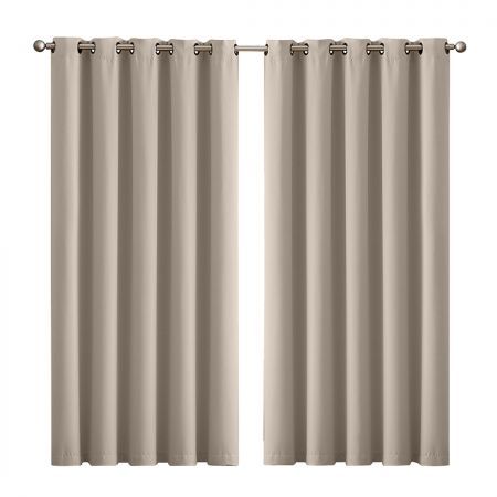 2x Blockout Curtains Panels 3 Layers Eyelet Room Darkening 180x230cm Beige