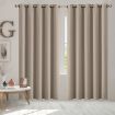 2x Blockout Curtains Panels 3 Layers Eyelet Room Darkening 180x230cm Beige