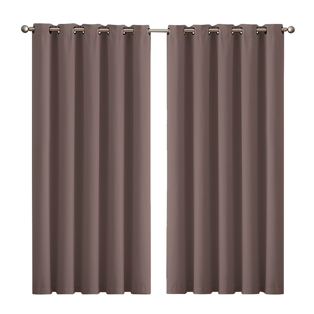2x Blockout Curtains Panels 3 Layers Eyelet Room Darkening 180x230cm Taupe