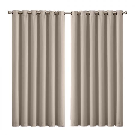 2x Blockout Curtains Panels 3 Layers Eyelet Room Darkening 240x230cm Beige