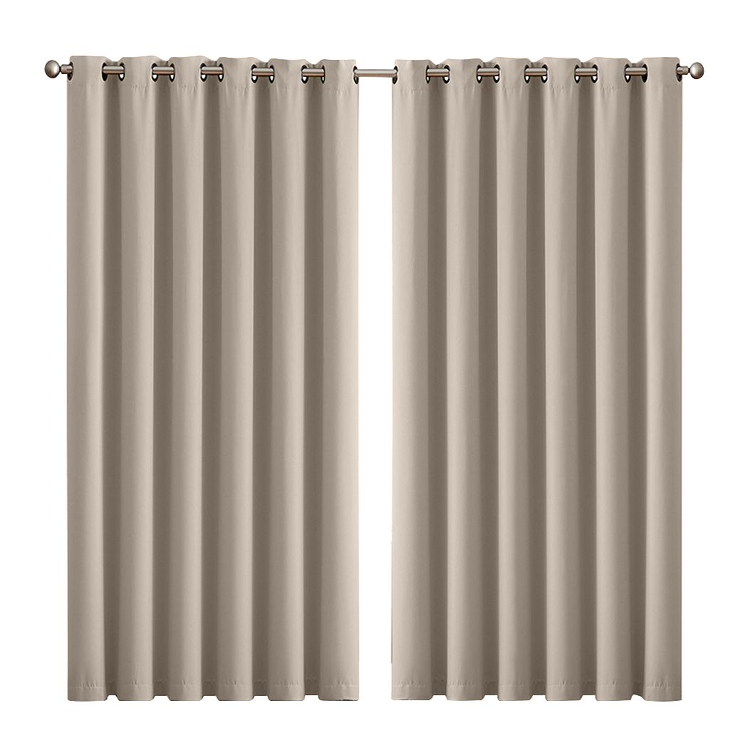 2x Blockout Curtains Panels 3 Layers Eyelet Room Darkening 240x230cm Beige