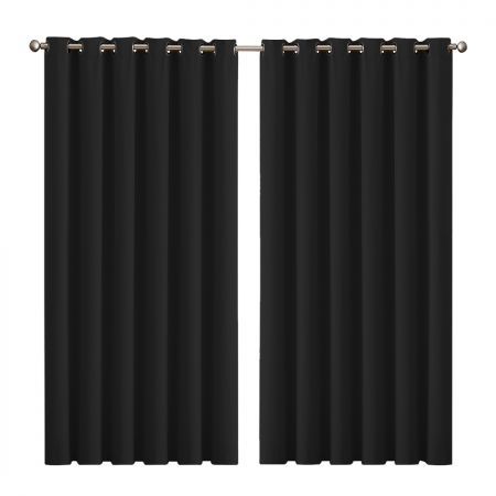 2x Blockout Curtains Panels 3 Layers Eyelet Room Darkening 240x230cm Black