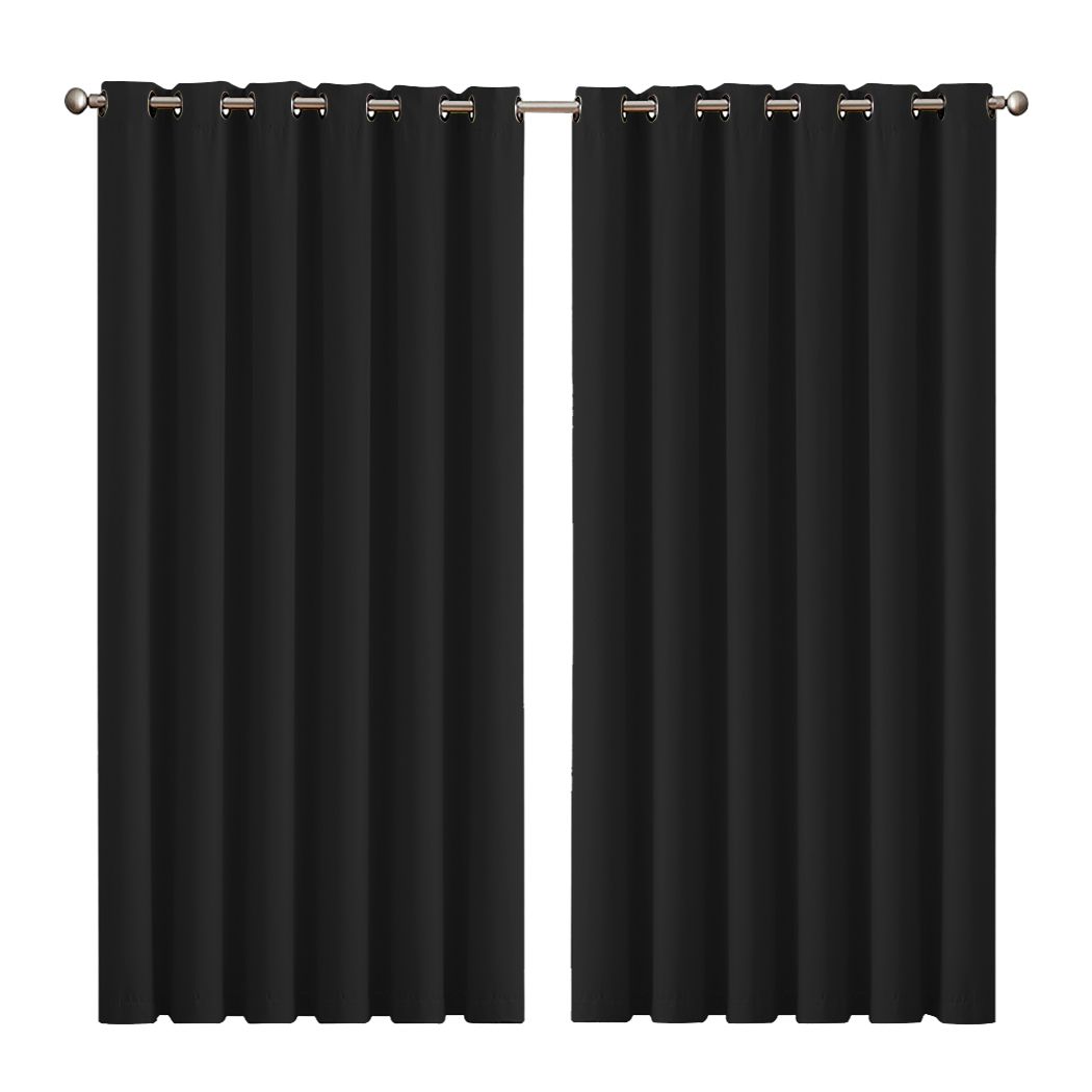 2x Blockout Curtains Panels 3 Layers Eyelet Room Darkening 240x230cm Black