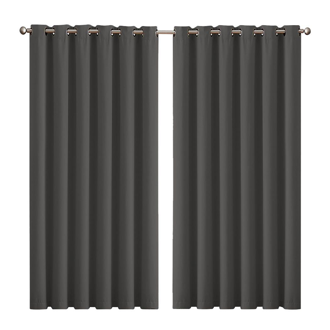 2x Blockout Curtains Panels 3 Layers Eyelet Room Darkening 240x230cm Charcoal