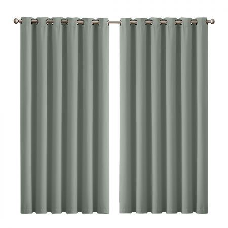 2x Blockout Curtains Panels 3 Layers Eyelet Room Darkening 240x230cm Grey